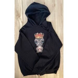 Cute Little Royal Platypus Wearing A Crown Black Hoodie Size Medium NWOT